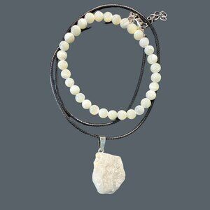 Raw Moonstone Necklace and beaded bracelet bungle fashion accessories jewelry